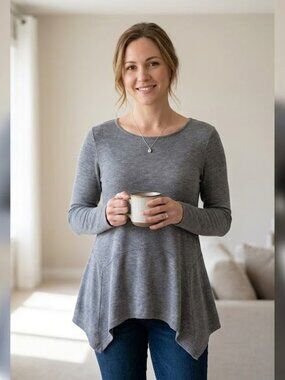 AGB Womens Knit Pullover Top Long Sleeve Gray -Fits like a Medium